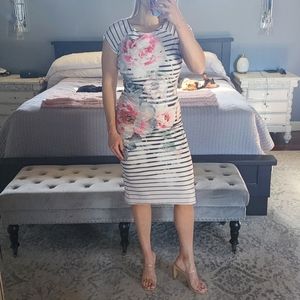 Stripe and floral sheath dress